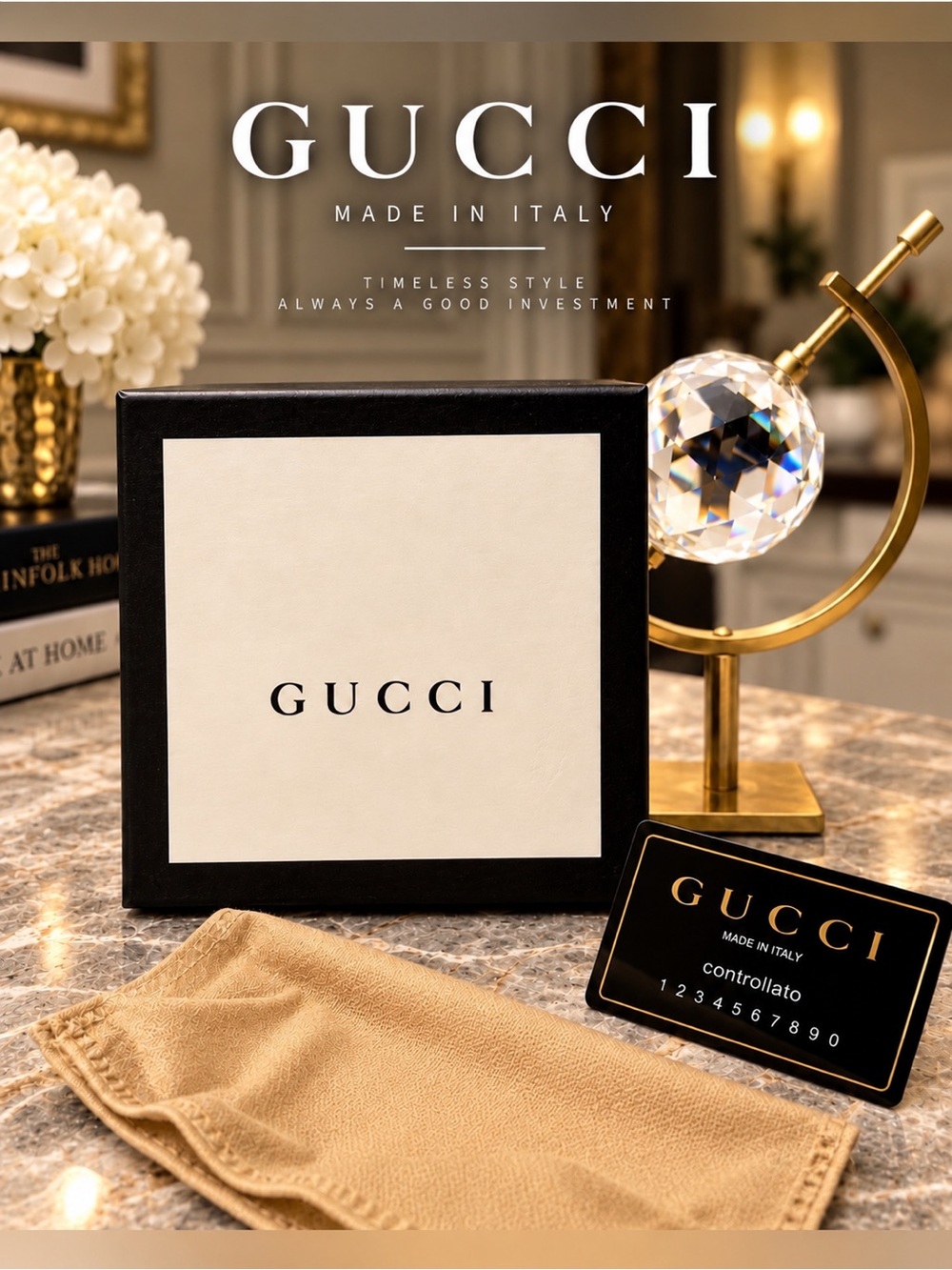 Gucci Square Gift Box Dust Bag Card Sales Receipt Luxury Packaging Set